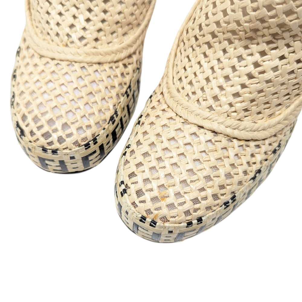 Fendi 105mm FF Woven Raffia Spring '21 Runway Zip Mid Calf Booties Size EU 38 - Picture 9 of 15